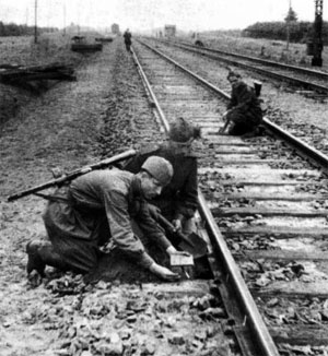 Partisans destroying rail lines